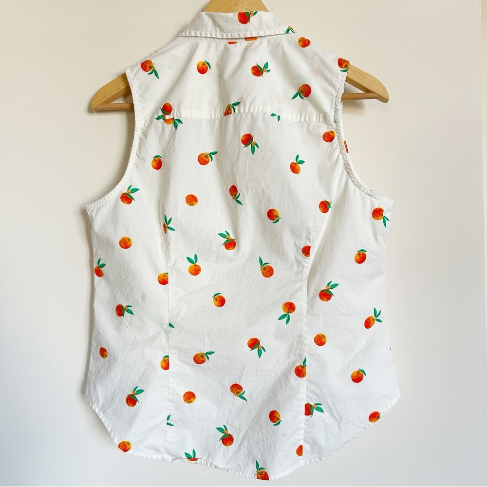 J. Crew Sleeveless Poplin Shirt in Signature Fit with Orange Print Women’s L P - Picture 2 of 6